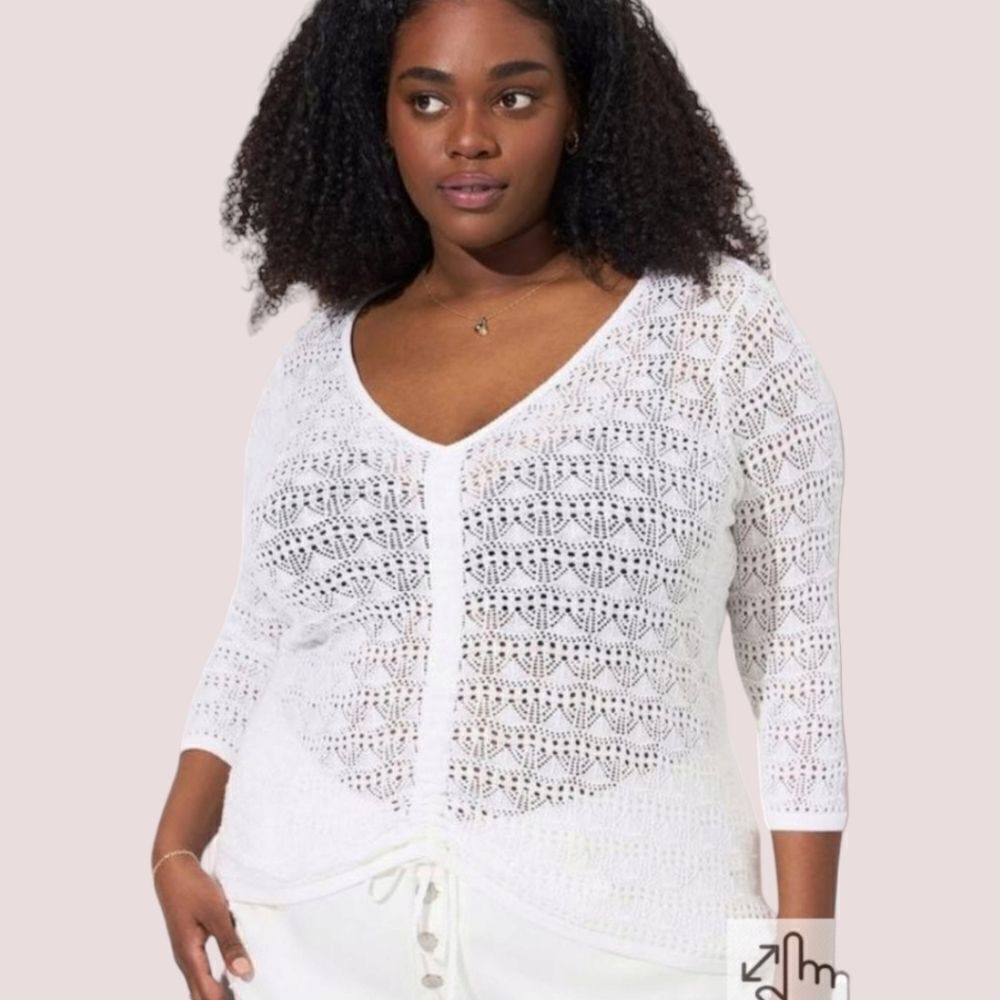 TORRID Women's White Open Stich Pullover V- Neck Cinched Front Sweater 4X